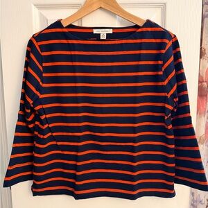 Women's Top in Navy and Orange Stripes